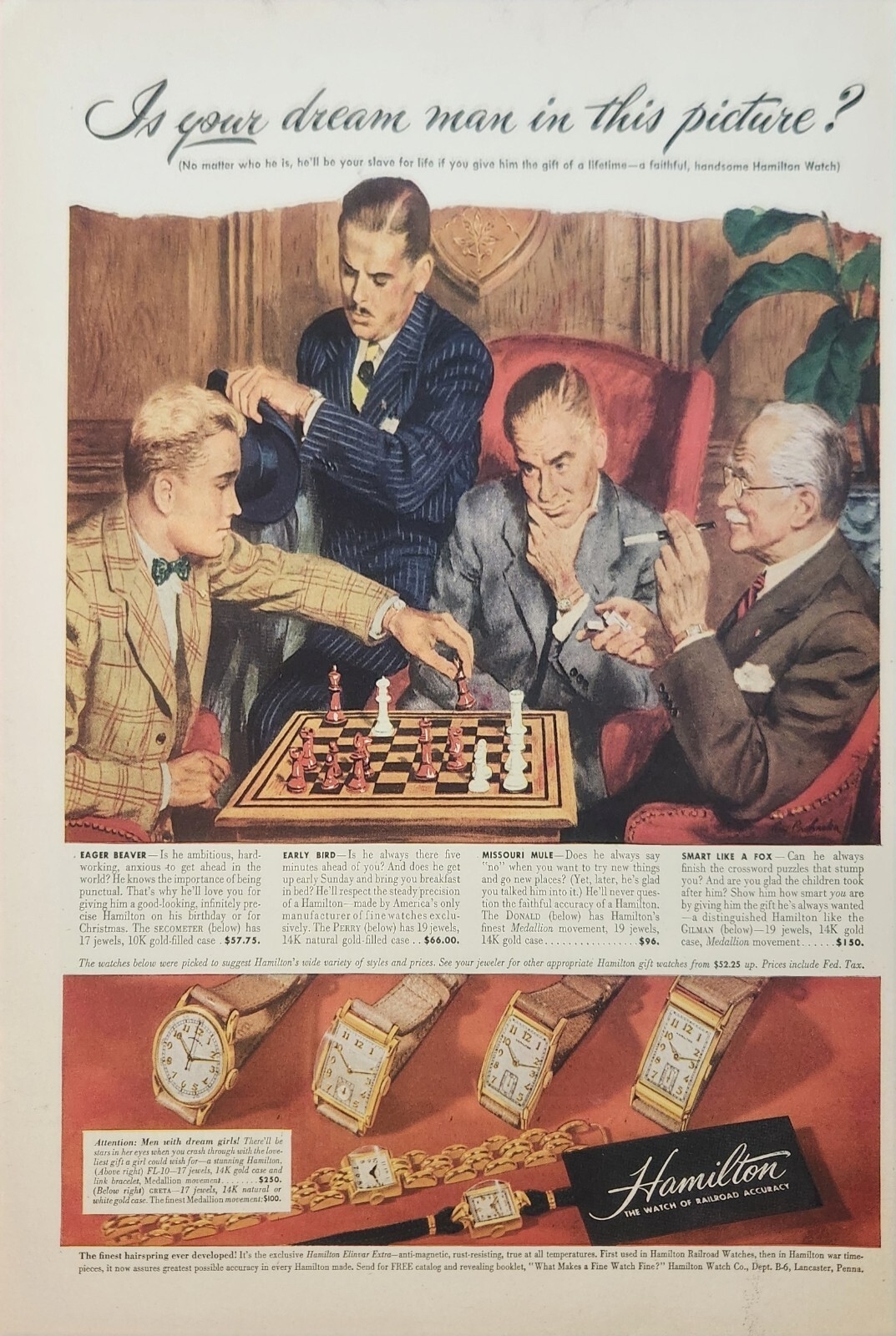 1947 Hamilton Watch Vintage Ad Is Your Dream Man In This Picture EBay