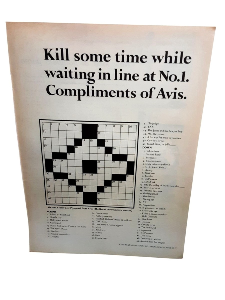 1967 Avis Rent A Car Ad Crossword Puzzle Vintage Print Advertising EBay