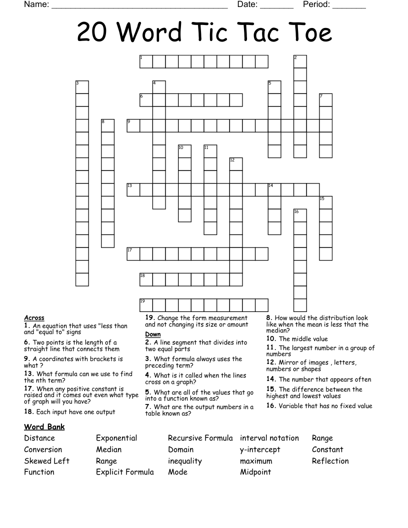 20 Word Tic Tac Toe Crossword WordMint