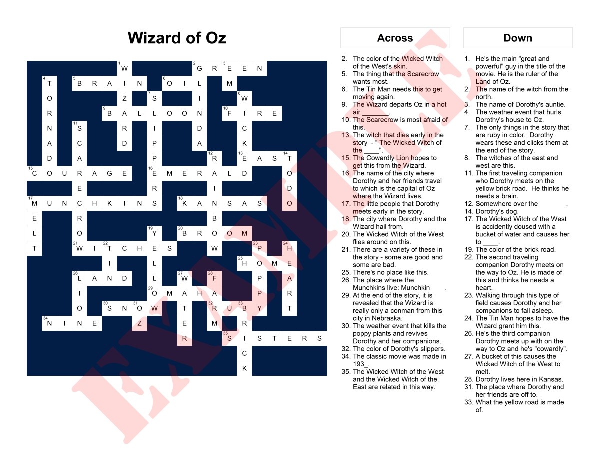 25 Word Puzzle Clues Right Side Personalized Crossword Puzzles