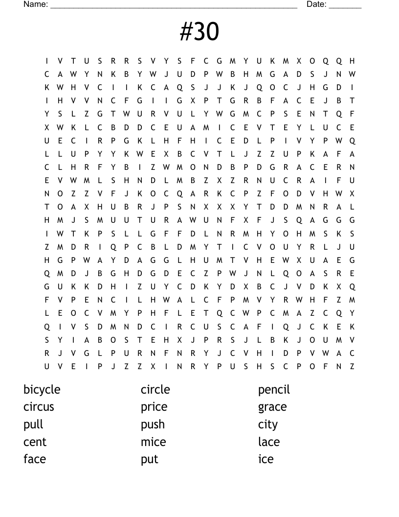 30 Word Search WordMint