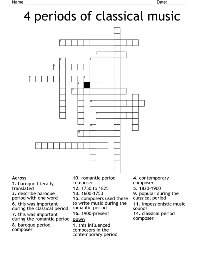 4 Periods Of Classical Music Crossword WordMint