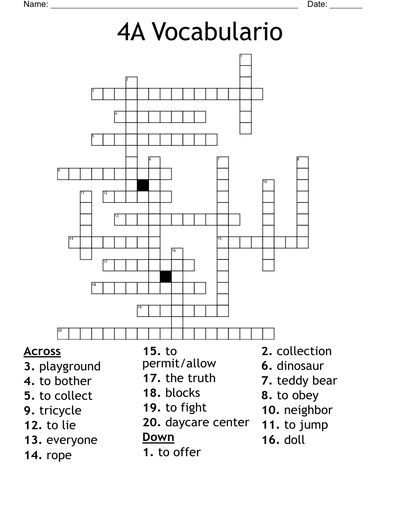 4A Vocabulario Crossword WordMint
