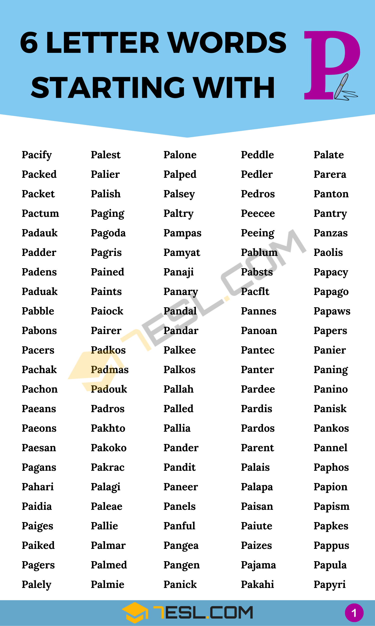 6 Letter Words Starting With P 600 Words In English 7ESL