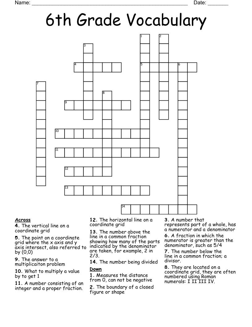 6th Grade Vocabulary Crossword WordMint