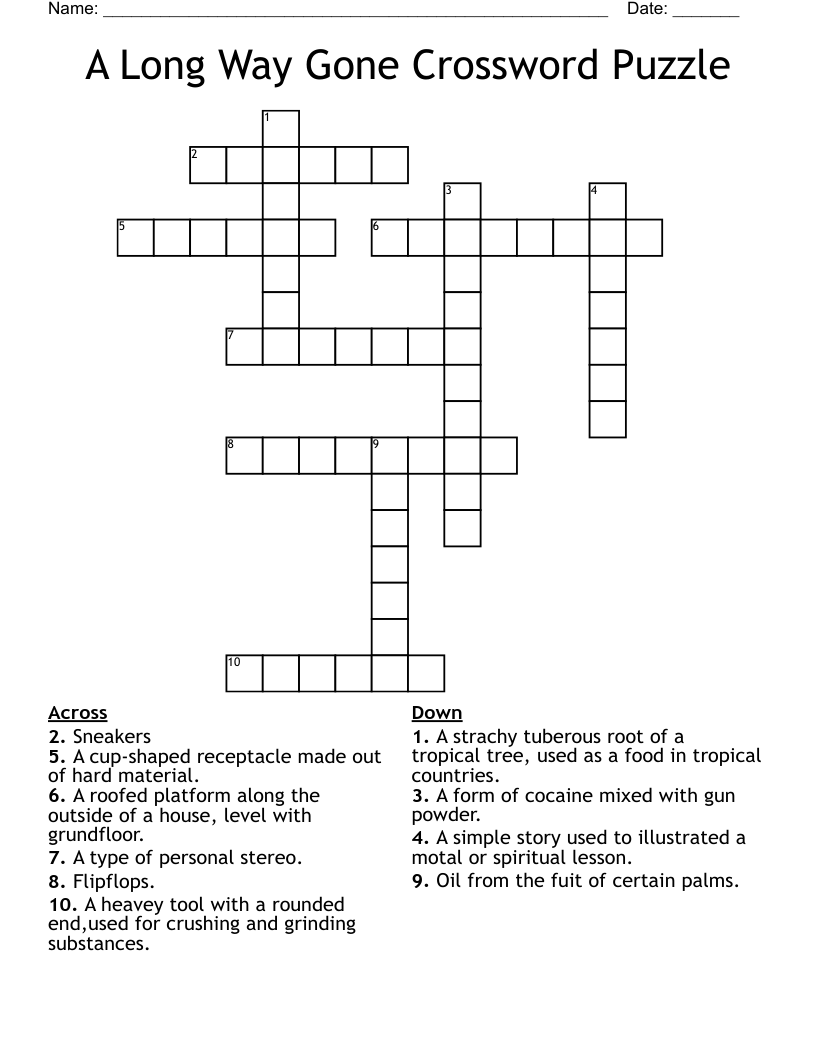 A Long Way Gone Crossword Puzzle WordMint