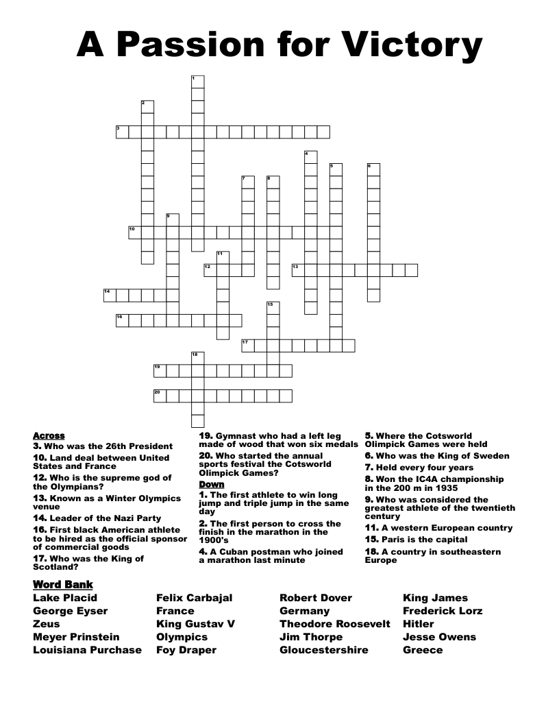 A Passion For Victory Crossword WordMint A Passion For Victory Crossword WordMint