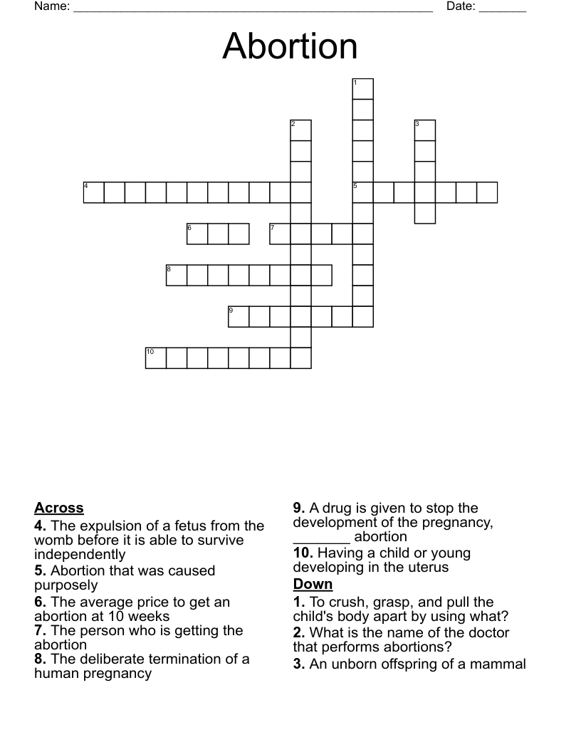 Abortion Crossword WordMint