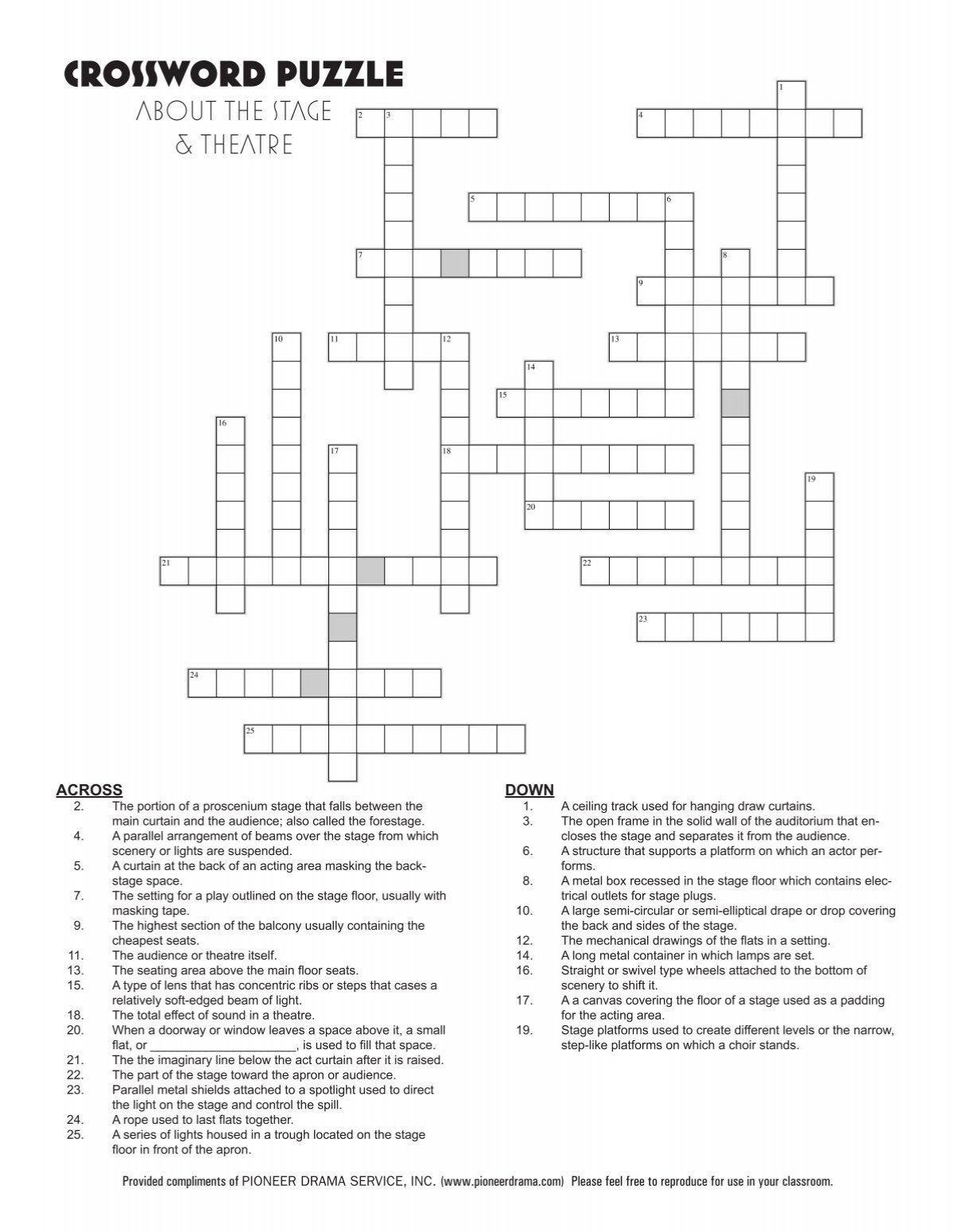 About The Stage And Theatre Crossword Puzzle