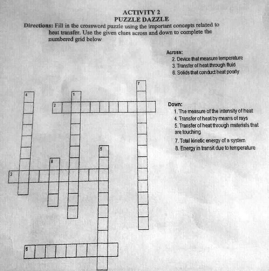 ACTIVITY 2 PUZZLE DAZZLE Directions Fill In The Crossword 