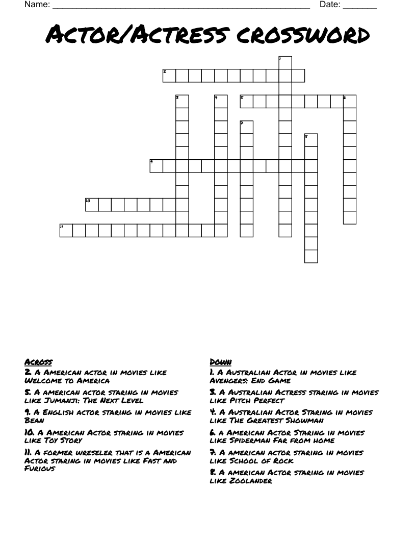 Actor Actress Crossword WordMint