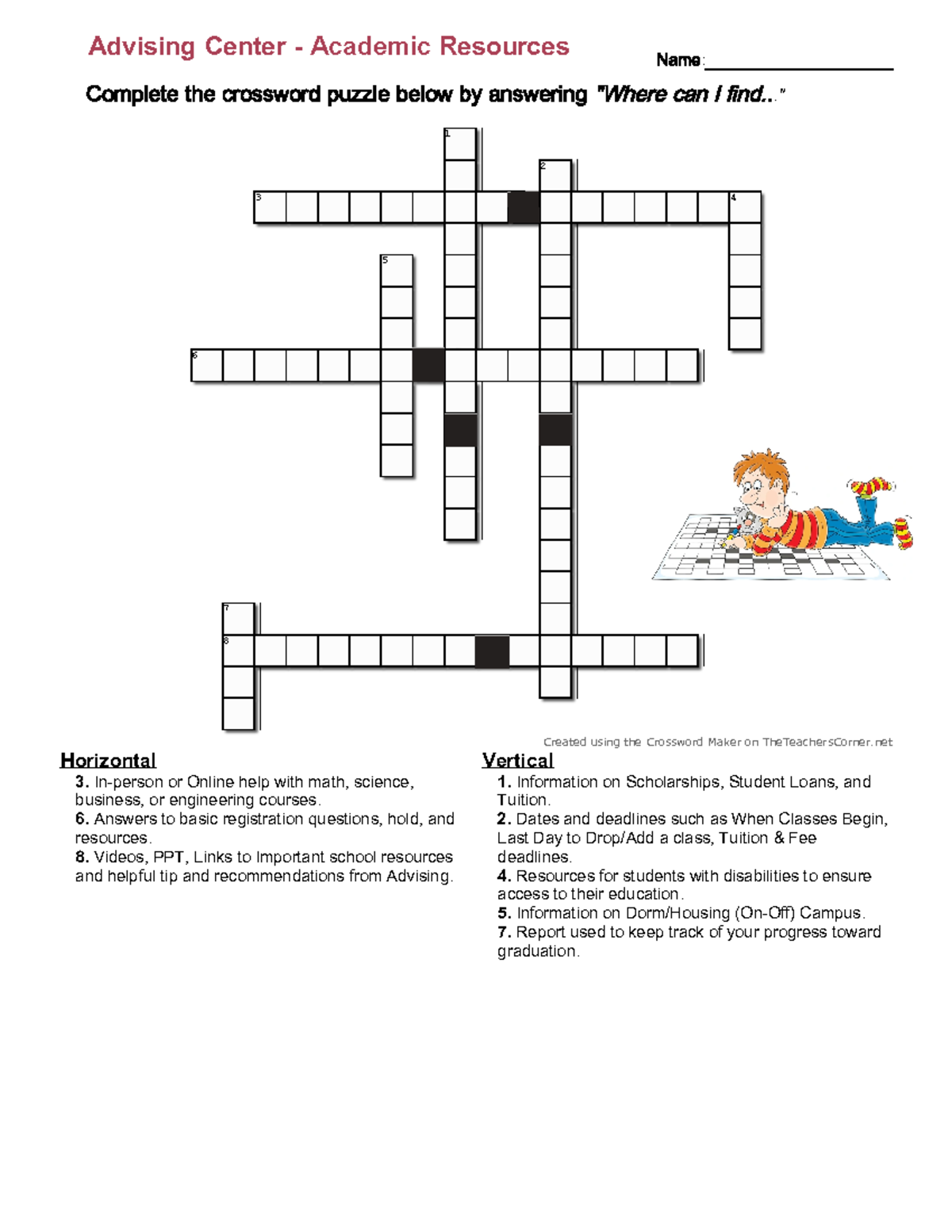 Advising Center Resources Crossword Puzzle Study Guide Studocu