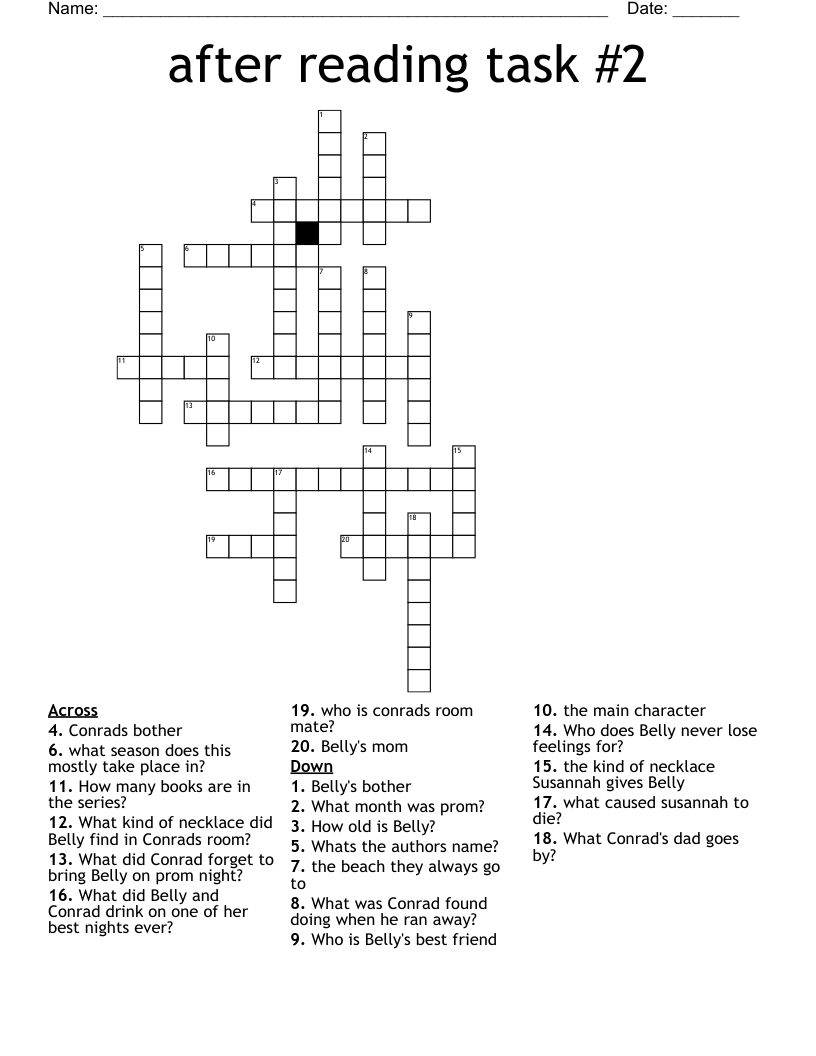 After Reading Task 2 Crossword WordMint