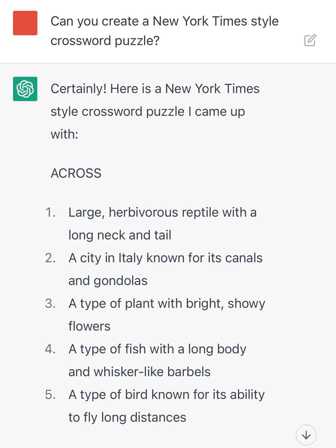 AI Isn t Taking Over Crossword Writing Anytime Soon Lol 1 Across Scroll For Second Image R crossword