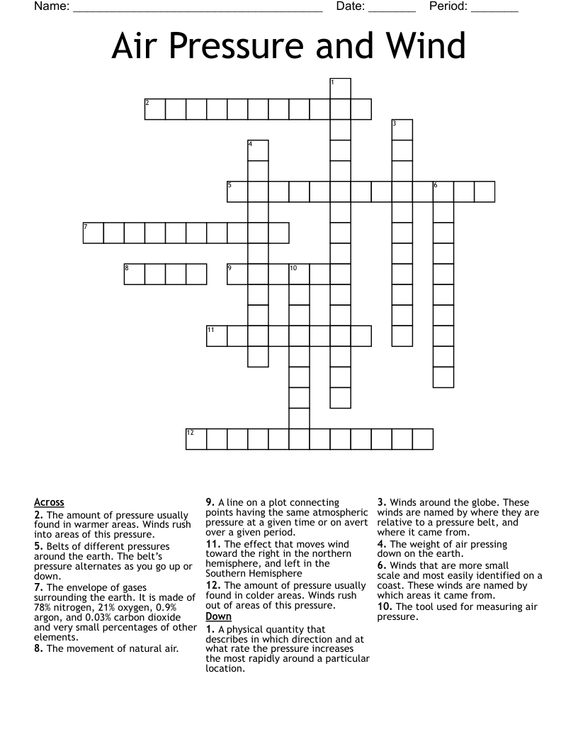 Air Pressure And Wind Crossword WordMint