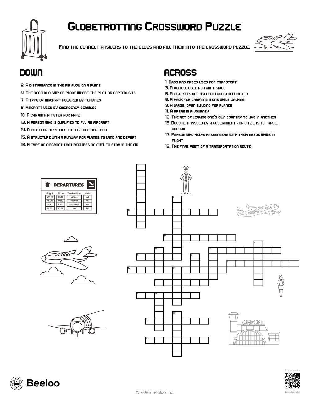 Airport themed Crossword Puzzles Beeloo Printable Crafts And Activities For Kids