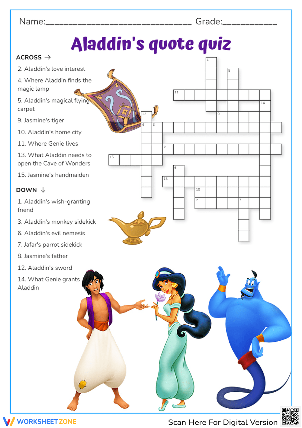 Aladdin Crossword Worksheet Grade 2 Essential