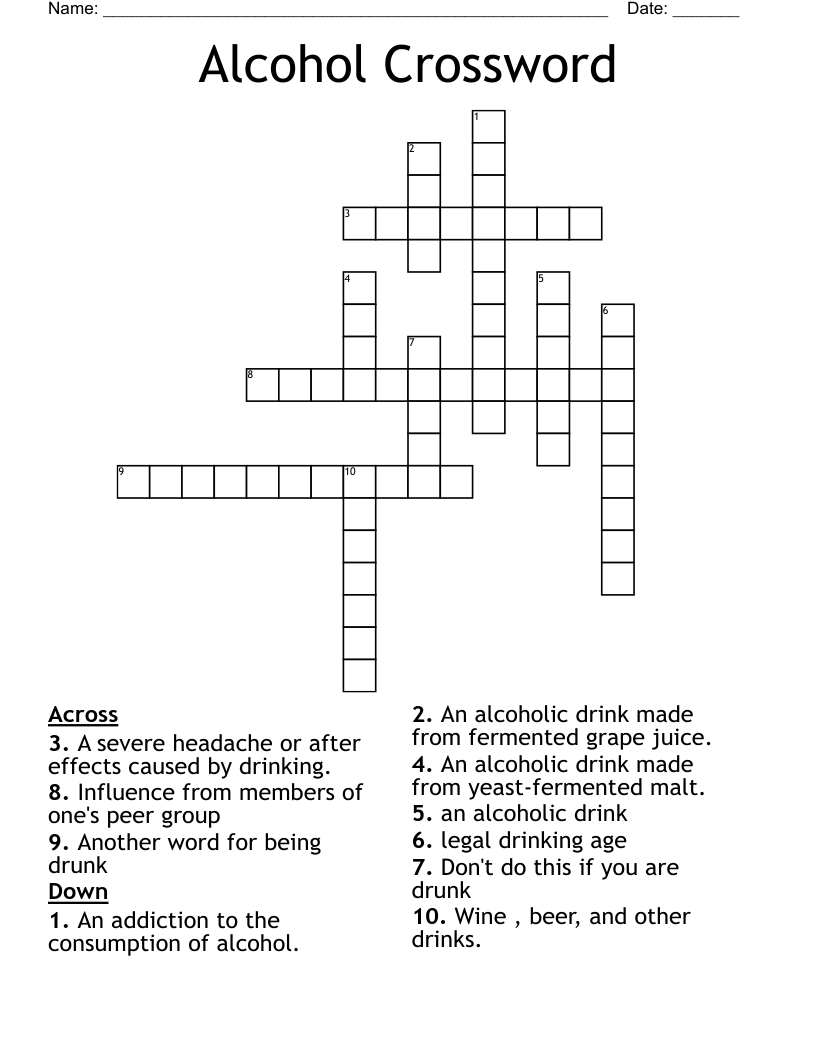 Alcoholic Beverages Crossword WordMint