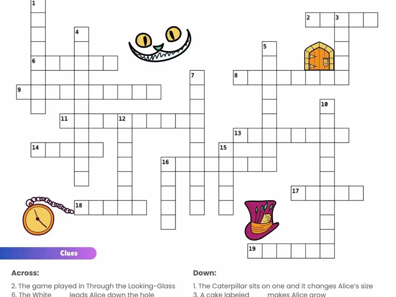 Alice s Adventures In Wonderland Crossword Puzzle Free Printable Literature Fun Help My Kids Are Bored