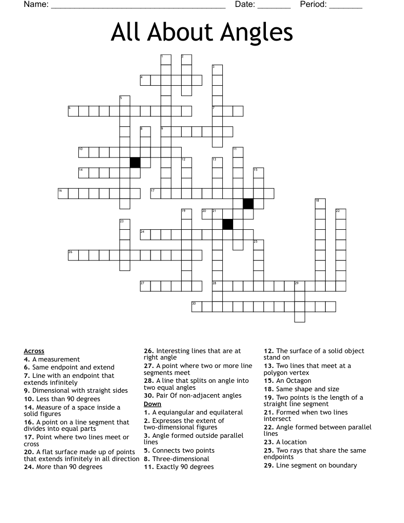 All About Angles Crossword WordMint