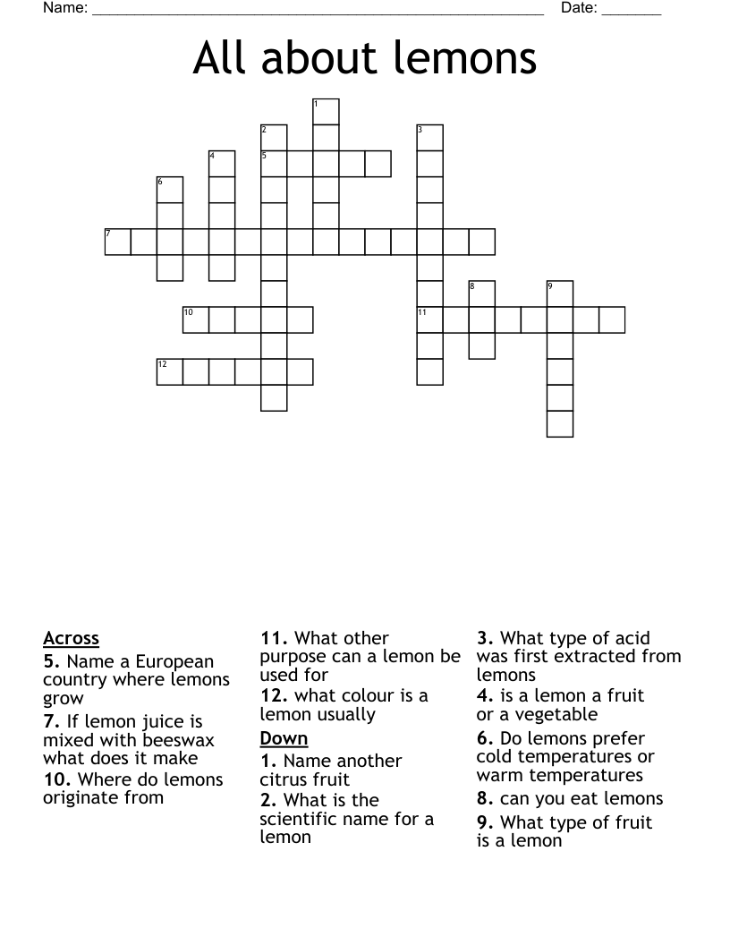 All About Lemons Crossword WordMint