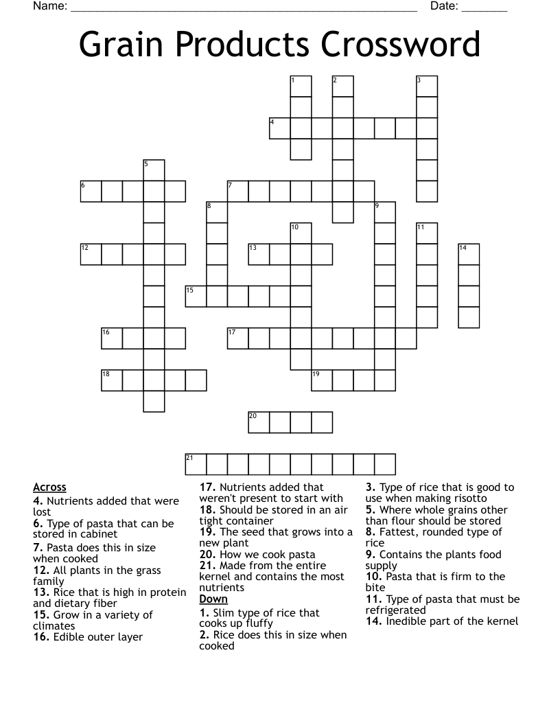 All About Rice Crossword WordMint