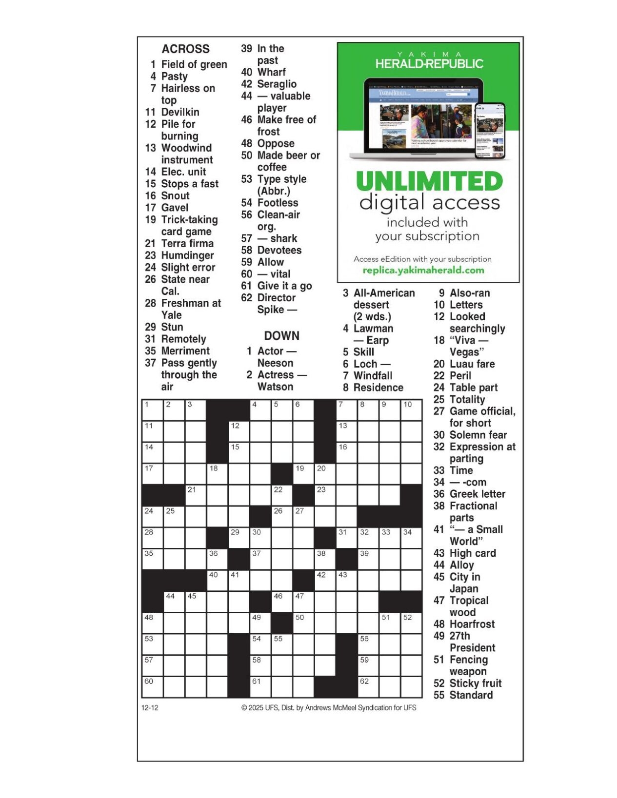 AM Crossword Dec 12 2025 Crosswords Yakimaherald AM Crossword Dec 12 2025 Crosswords Yakimaherald