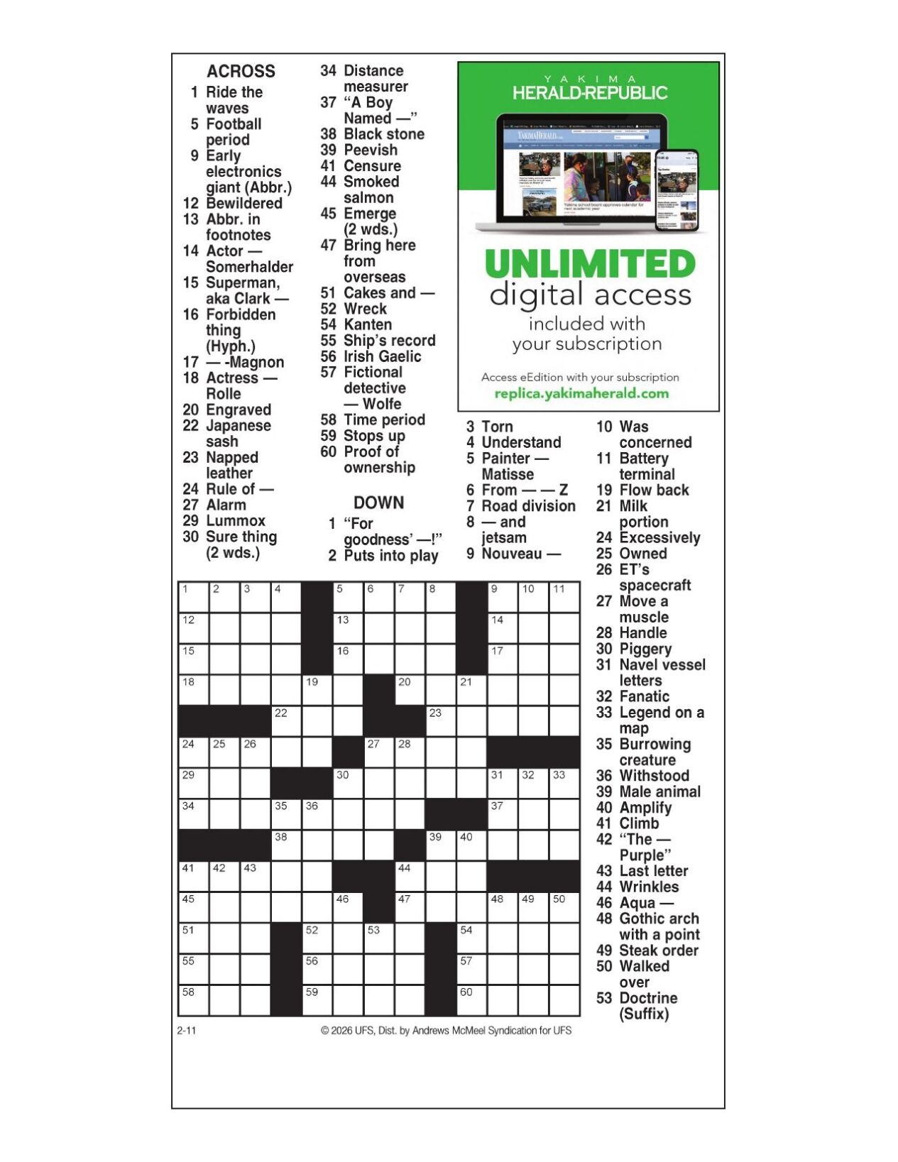 AM Crossword Feb 11 2026 Crosswords Yakimaherald