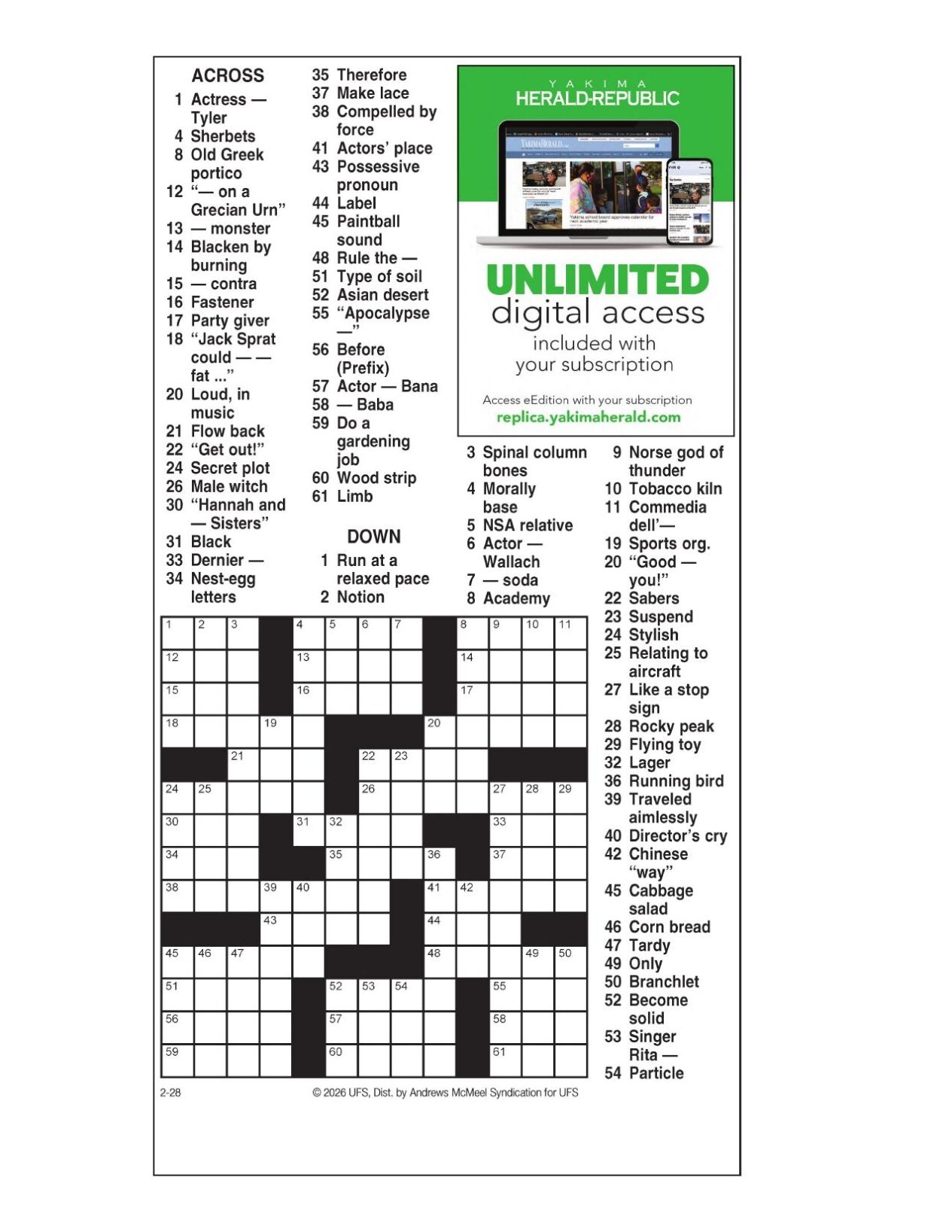 AM Crossword Feb 28 2026 Crosswords Yakimaherald