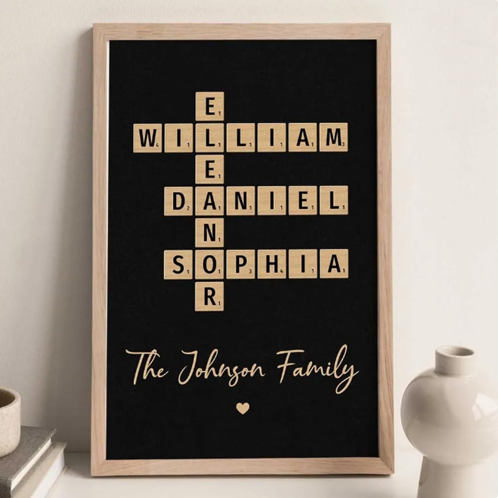 Amazon Pofily Personalized Crossword Family Names Wall Decor Crossword Scrabble Print Custom Family Letter Tile Name Puzzle Gift For Lovers Home Kitchen