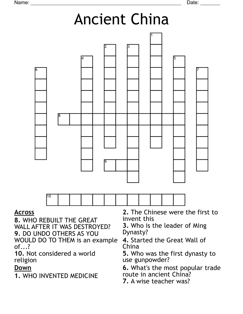 Ancient China Crossword WordMint Ancient China Crossword WordMint