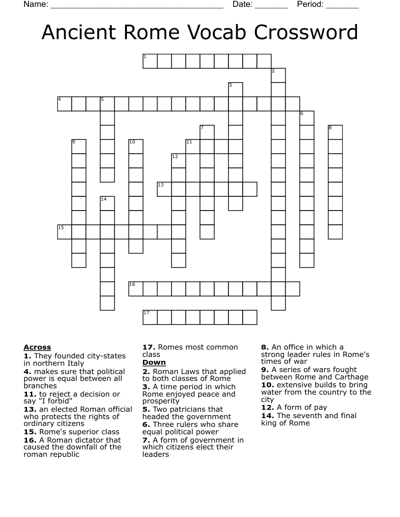 Ancient Rome Vocab Crossword WordMint