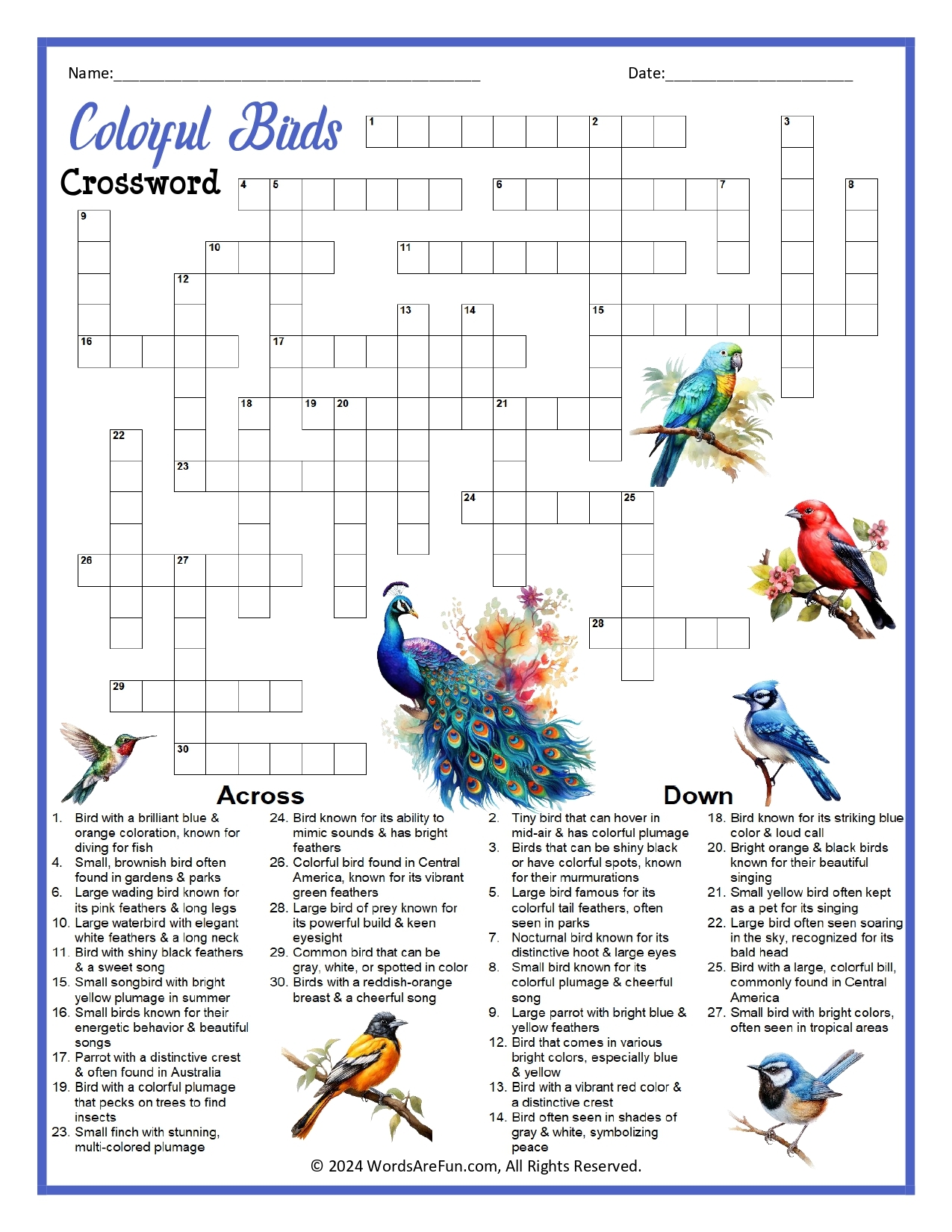 Animal Crossword Puzzles
