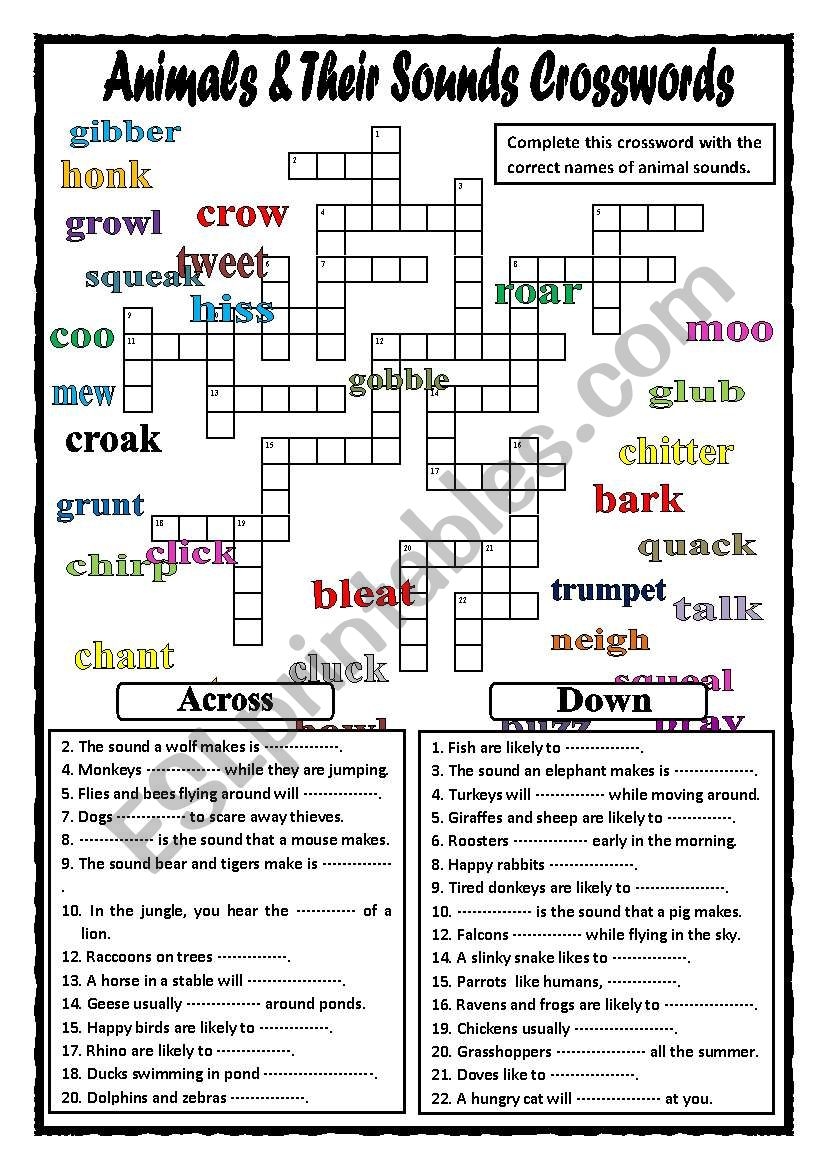 Animals And Their Sounds Crosswords Part 2 ESL Worksheet By Missola Animals And Their Sounds Crosswords Part 2 ESL Worksheet By Missola