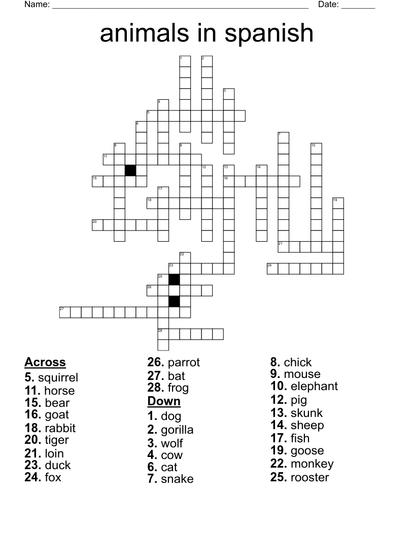 Animals In Spanish Crossword WordMint