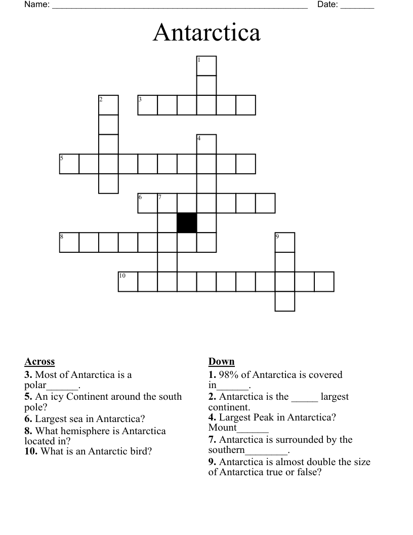 Antarctica Crossword WordMint