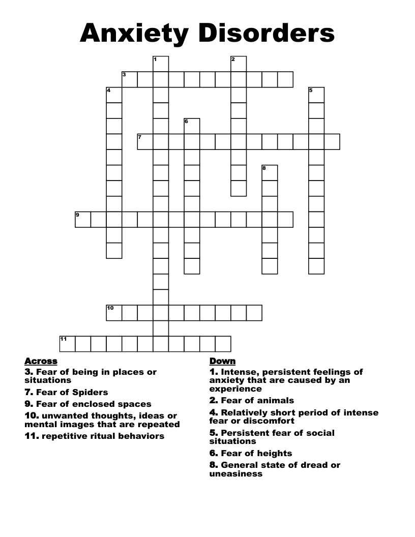 Anxiety Disorders Crossword WordMint