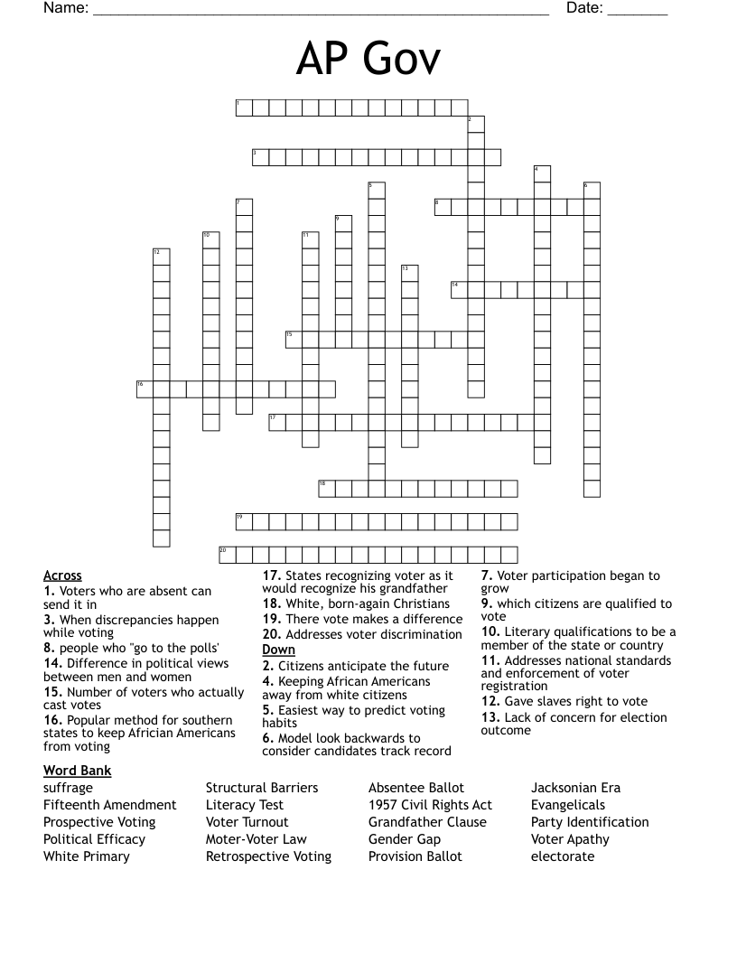 AP Gov Crossword WordMint