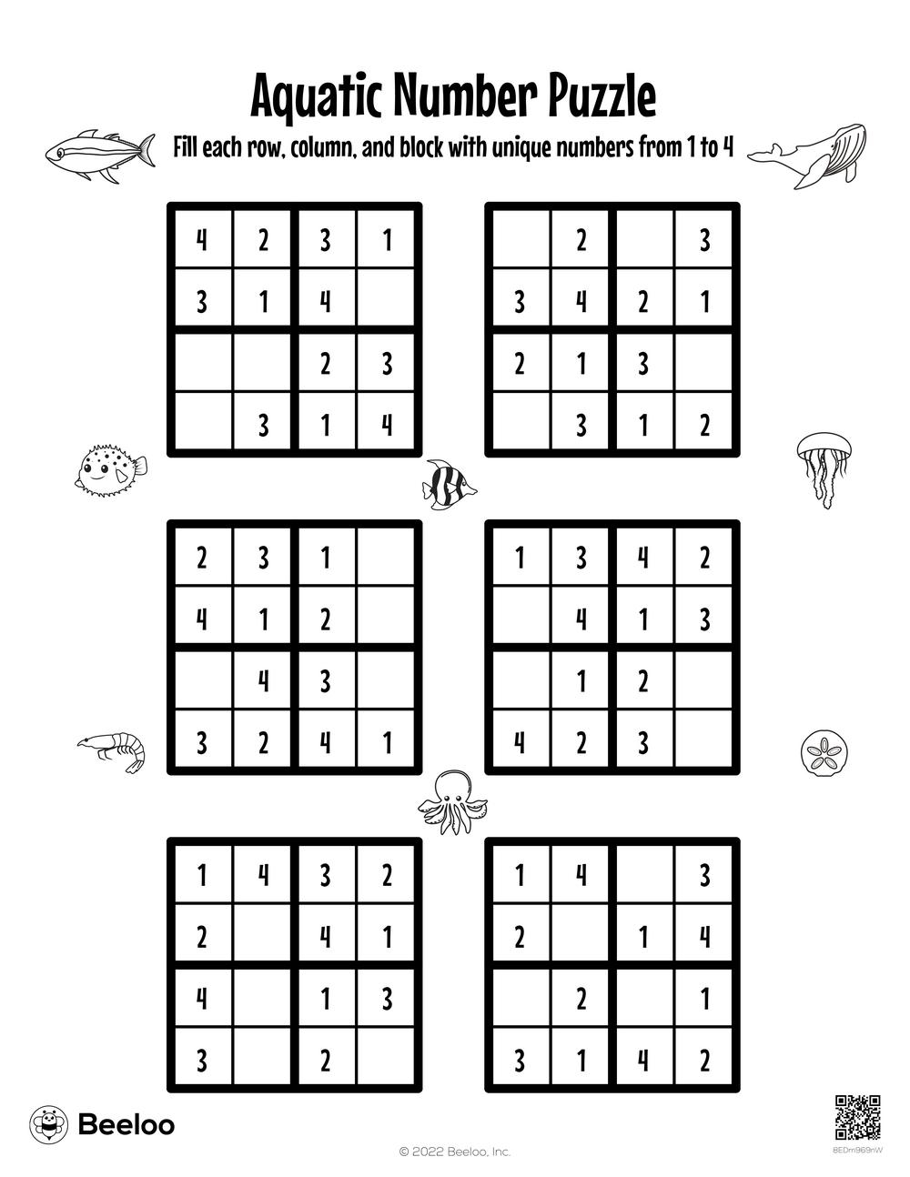 Aquatic Number Puzzle Beeloo Printable Crafts And Activities For Kids