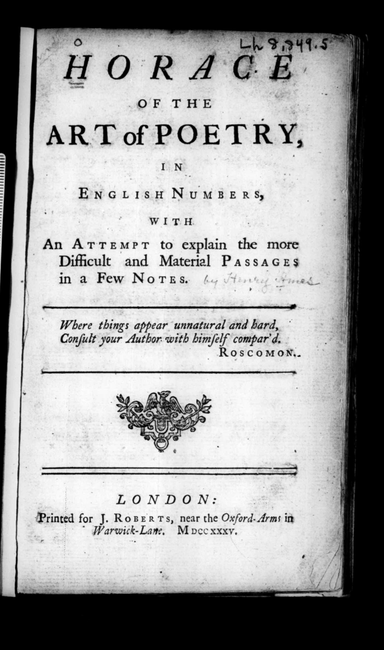 Ars Poetica English Horace Of The Art Of Poetry In English Numbers With An Attempt To Explain The More Difficult And Material Passages In A Few Notes 1735 Horace Free Ars Poetica English Horace Of The Art Of Poetry In English Numbers With An Attempt To Explain The More Difficult And Material Passages In A Few Notes 1735 Horace Free
