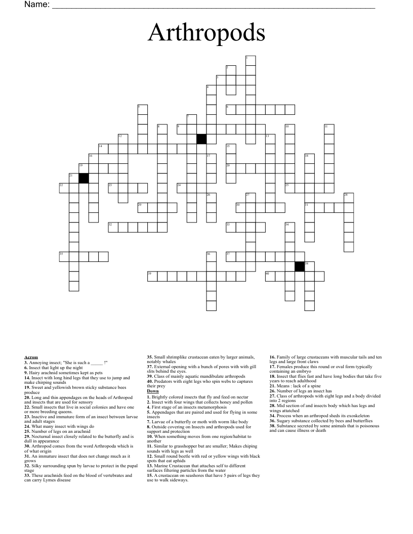 Arthropods Crossword WordMint Arthropods Crossword WordMint