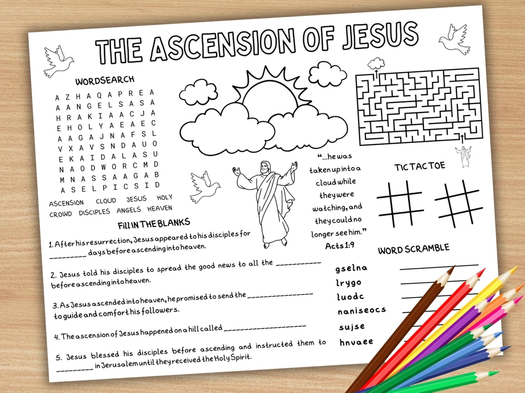 Ascension Of Jesus Activity Placemat Ascension Day Coloring Page For Kids Ascension Bible Craft Sunday School Activity Mat Sheet Etsy Norway