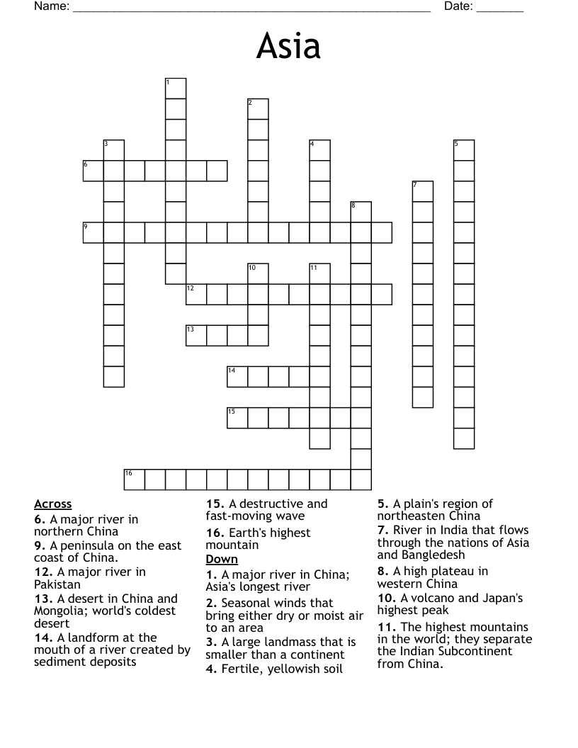 Asia Crossword WordMint
