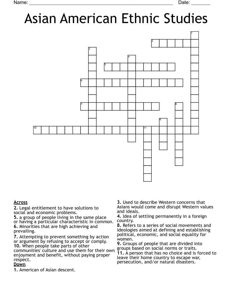 Asian American Ethnic Studies Crossword WordMint