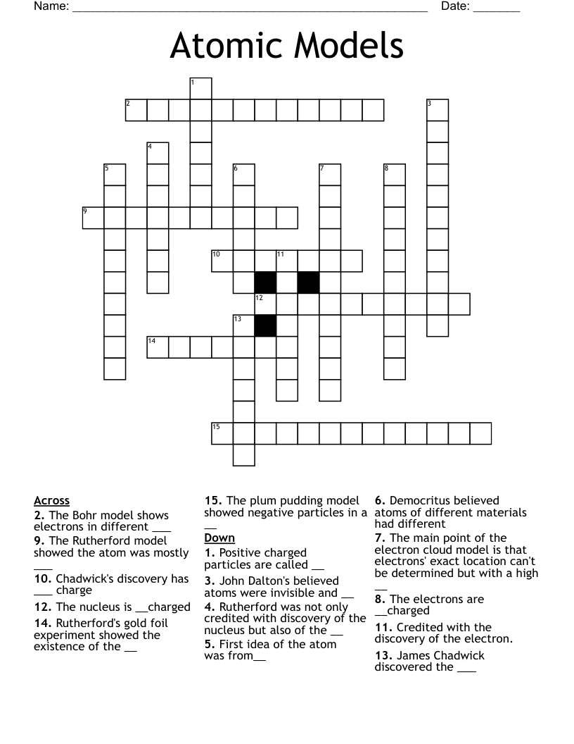 Atomic Models Crossword WordMint