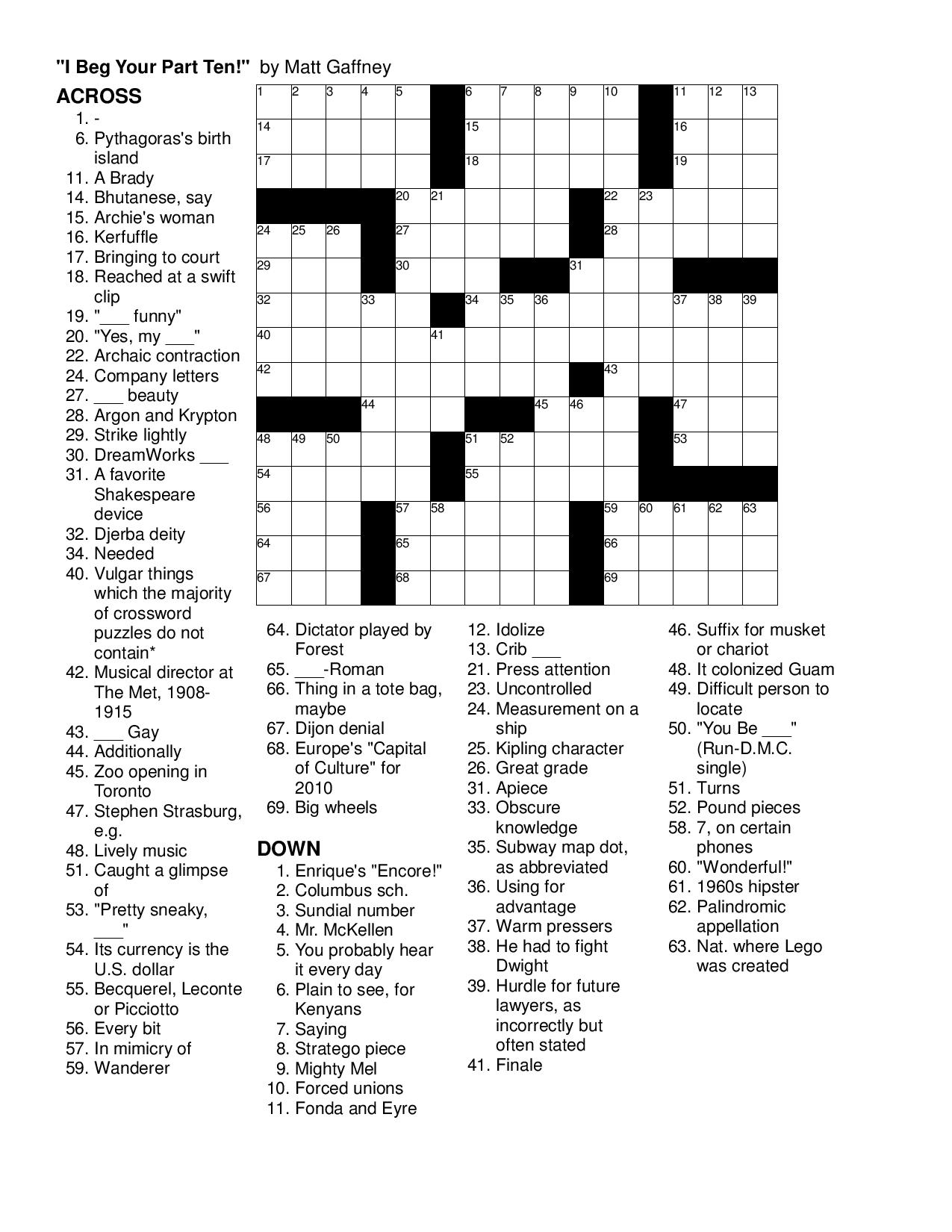 August 2014 Matt Gaffney s Weekly Crossword Contest