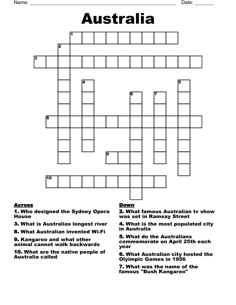 Australia Crossword WordMint