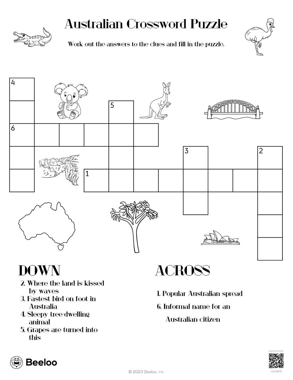 Australian Crossword Puzzle Beeloo Printable Crafts And Activities For Kids