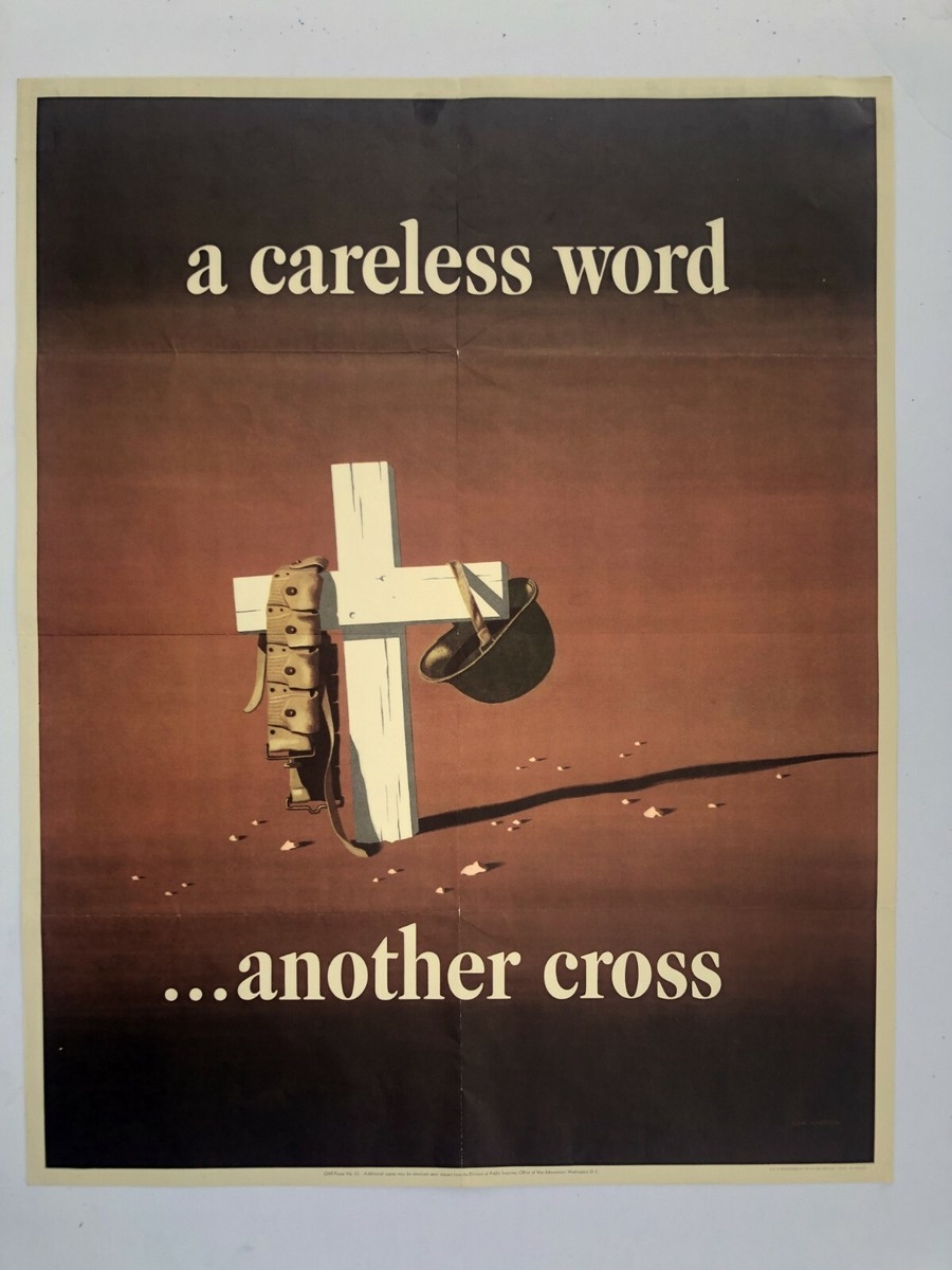 Authentic 1943 WWII Poster A Careless Word Another Cross EBay