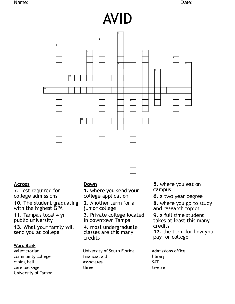 AVID Crossword WordMint